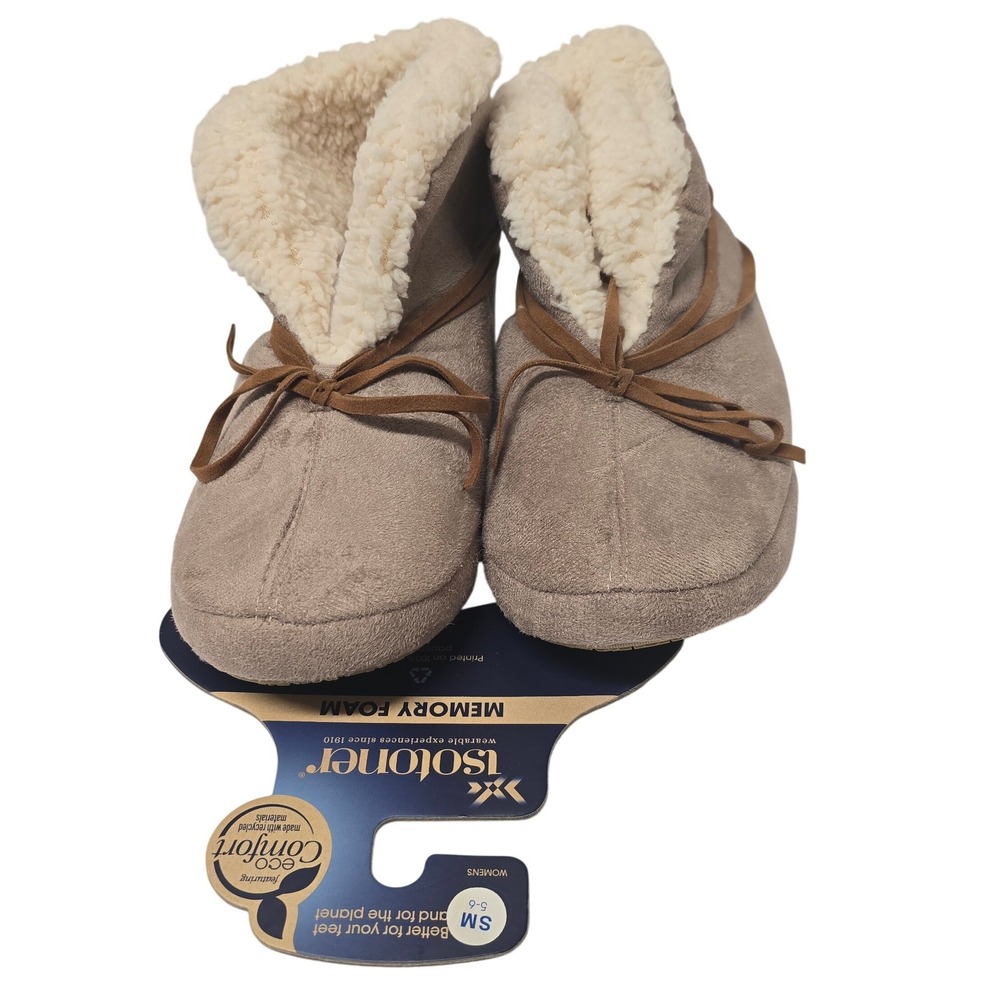 Isotoner Womens Eco Comfort Memory Foam Bootie Slippers Woodberry 5-6 S NWT
